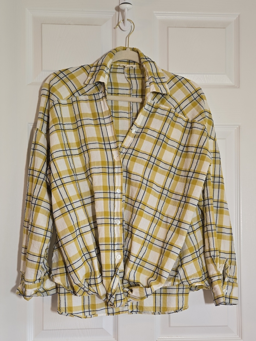 Easel Yellow Blue White Plaid Button-Down Shirt Size Medium